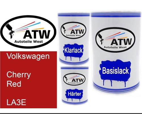 Volkswagen, Cherry Red, LA3E: 500ml Lackdose + 500ml Klarlack + 250ml Härter - Set, von ATW Autoteile West.